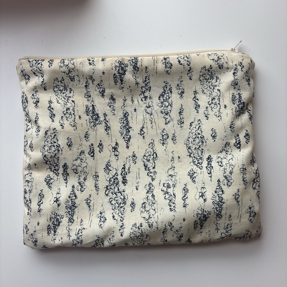 Cream and Navy Printed Canvas Pouch